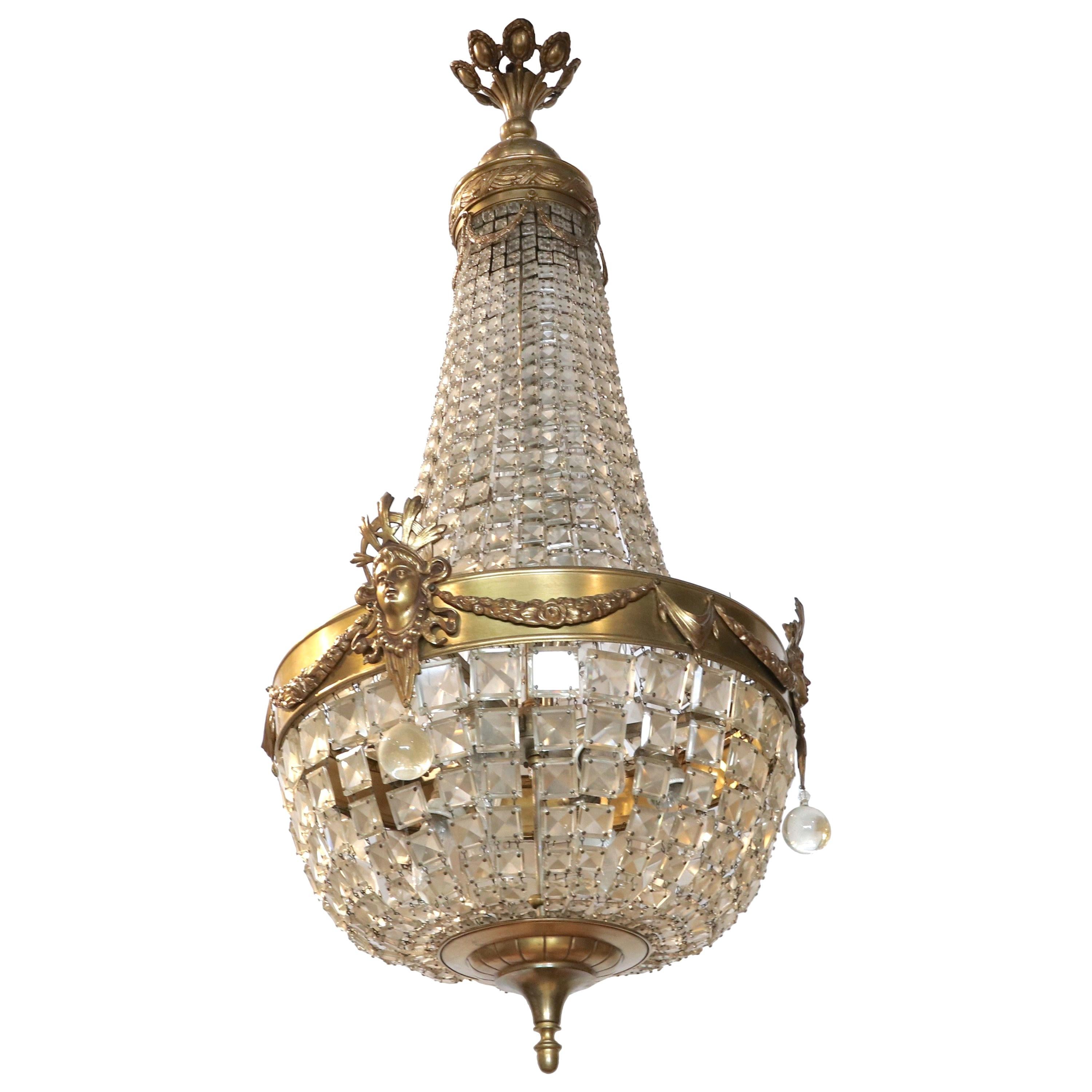 19th Century Austrian Maria Theresa Bronze and Glass Crystal Chandelier