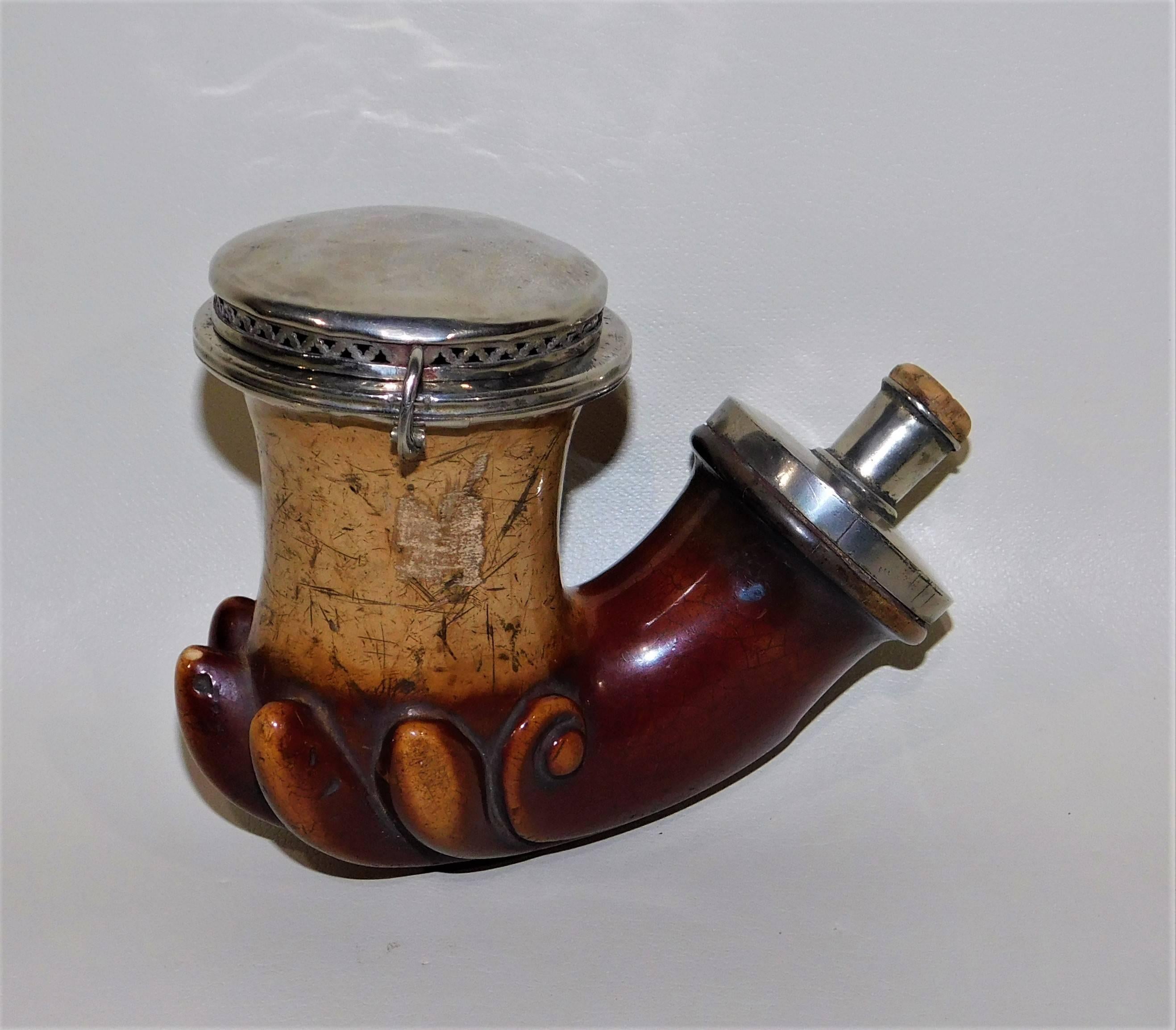 19th Century Austrian Meerschaum and Silver Carved Pipe For Sale 6