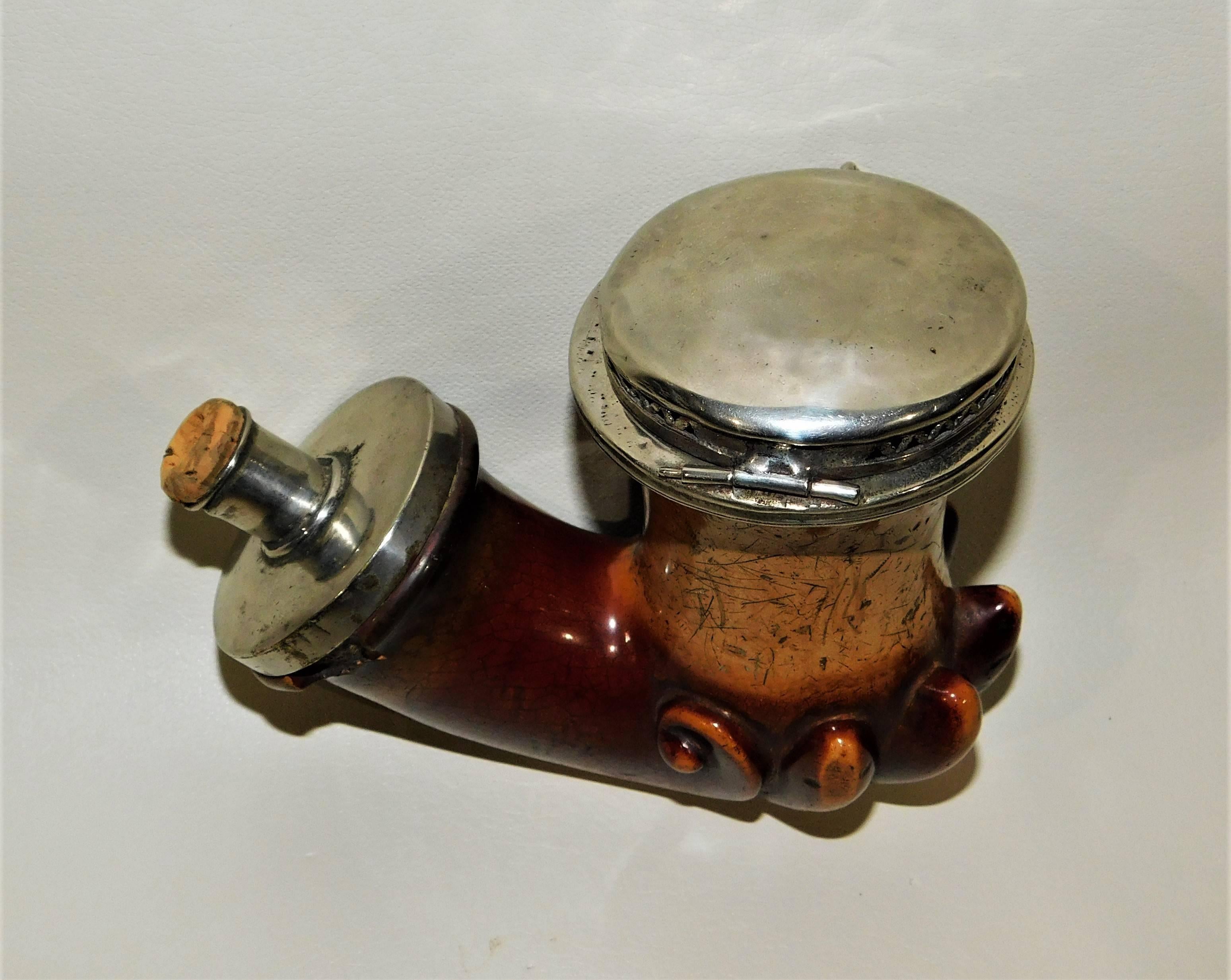 Austrian silver mounted meerschaum carved pipe, circa 1890. Note, missing stem.