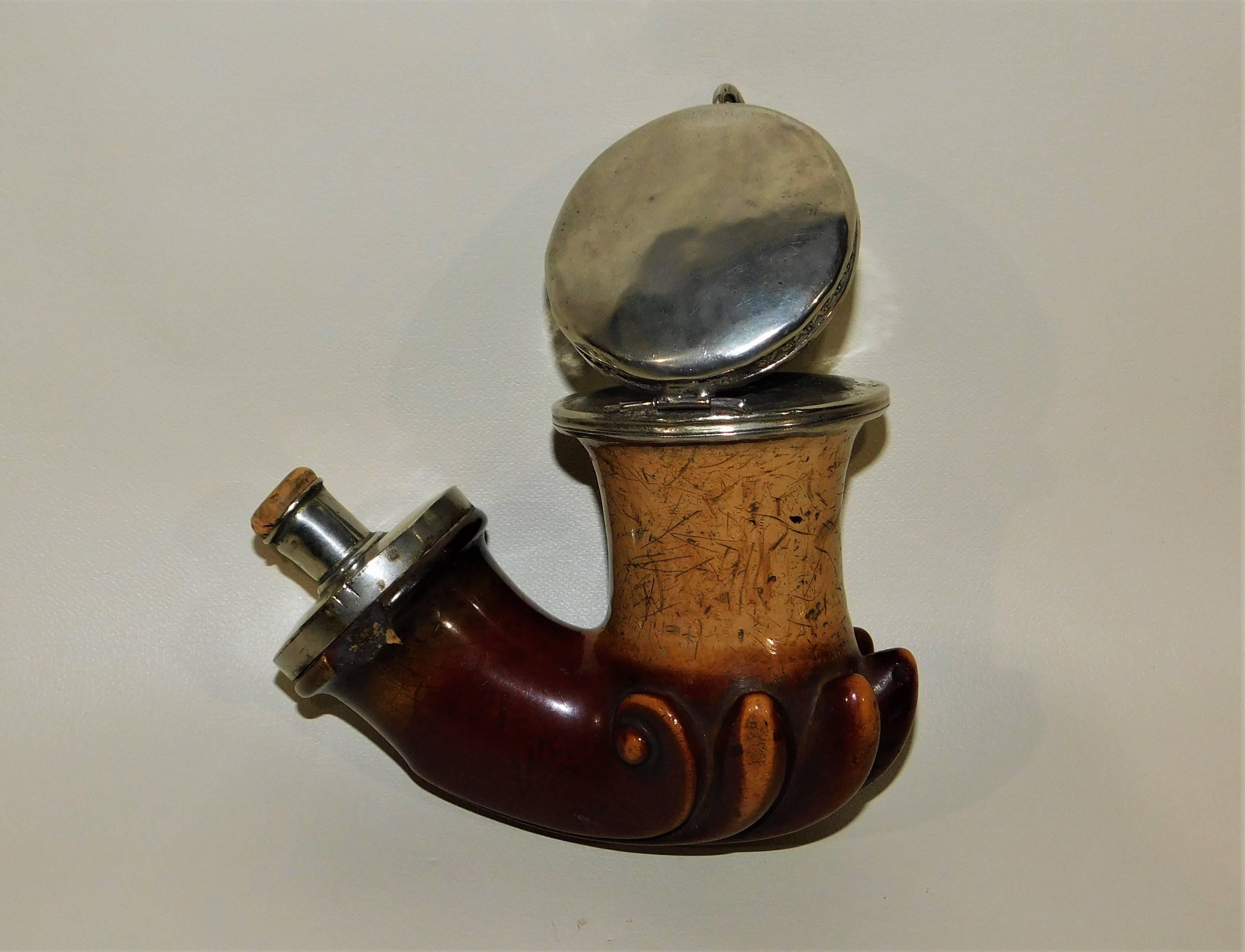 19th Century Austrian Meerschaum and Silver Carved Pipe In Good Condition For Sale In Hamilton, Ontario