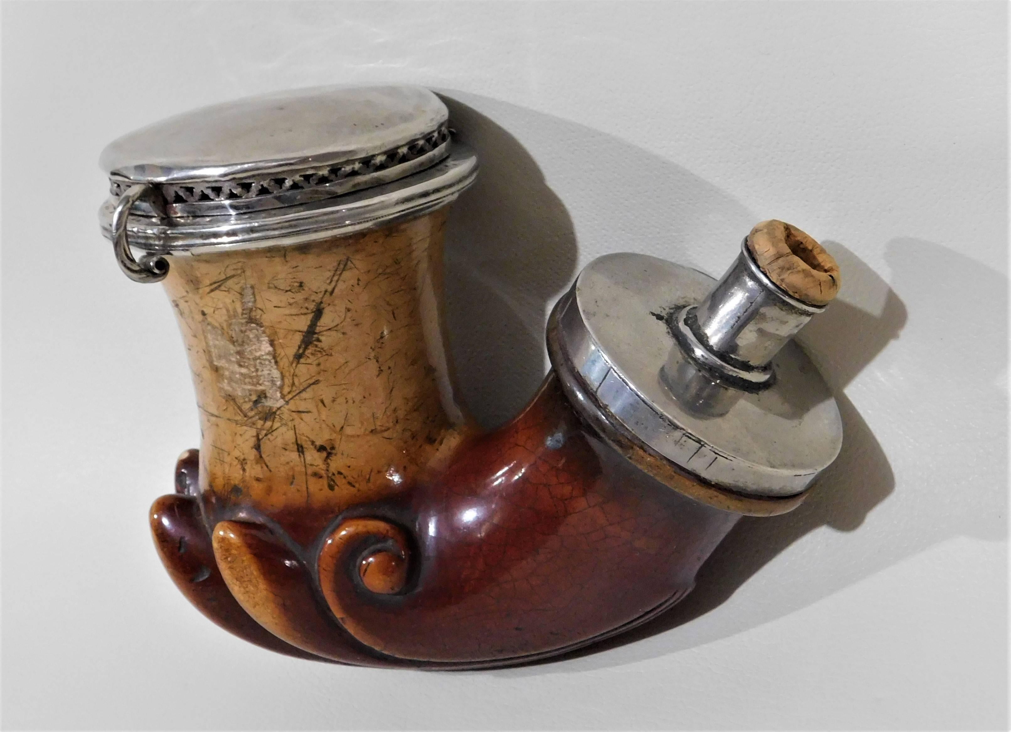 19th Century Austrian Meerschaum and Silver Carved Pipe For Sale 3