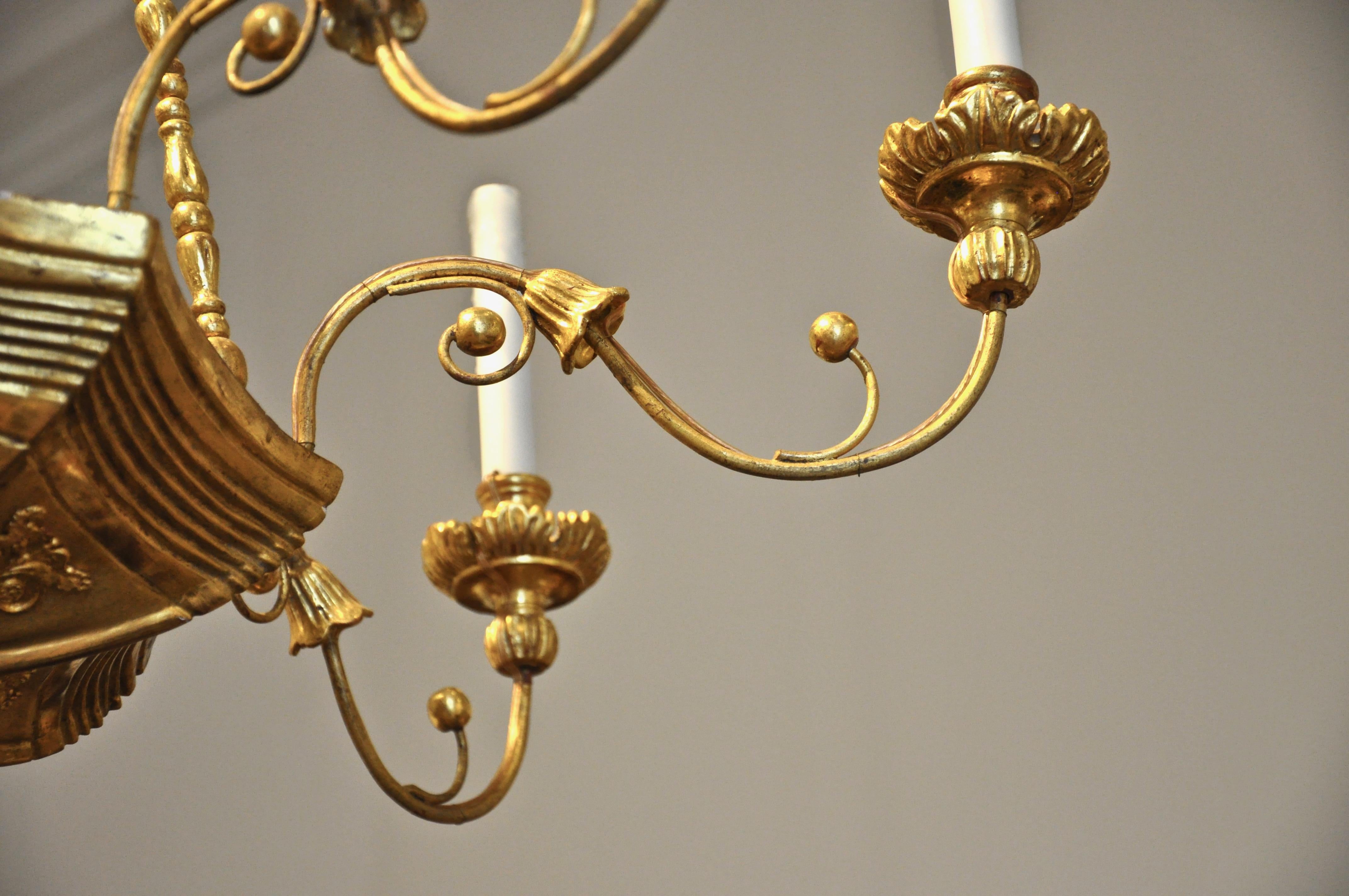 19th Century Austrian Neoclassical Giltwood Chandelier In Good Condition In Essex, MA