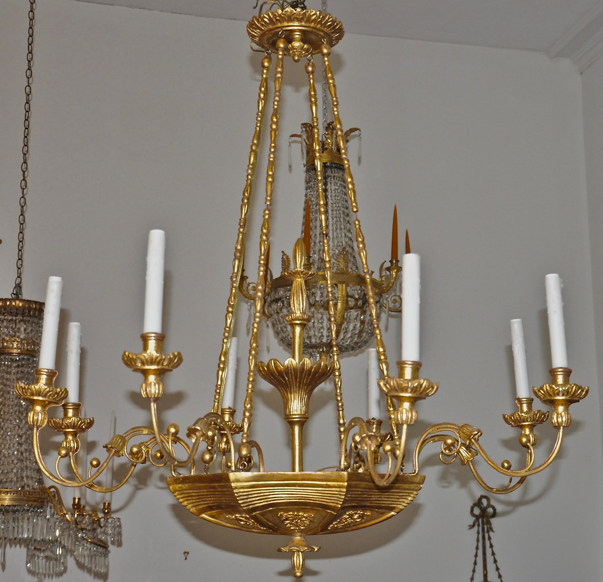 19th Century Austrian Neoclassical Giltwood Chandelier 3