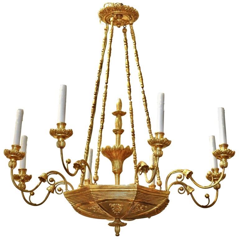 19th Century Austrian Neoclassical Giltwood Chandelier