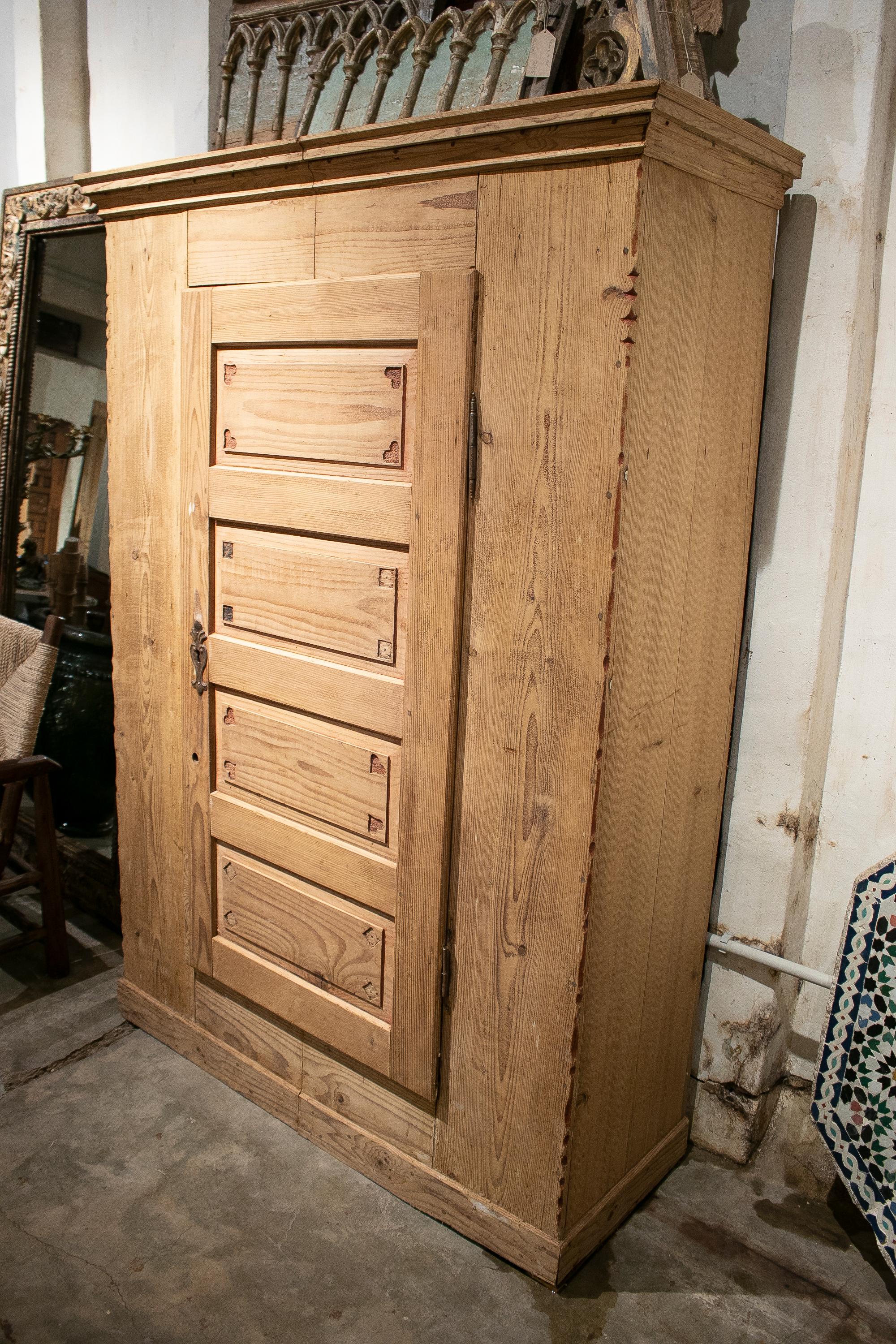 19th century Austrian one door lime washed wooden wardrobe.