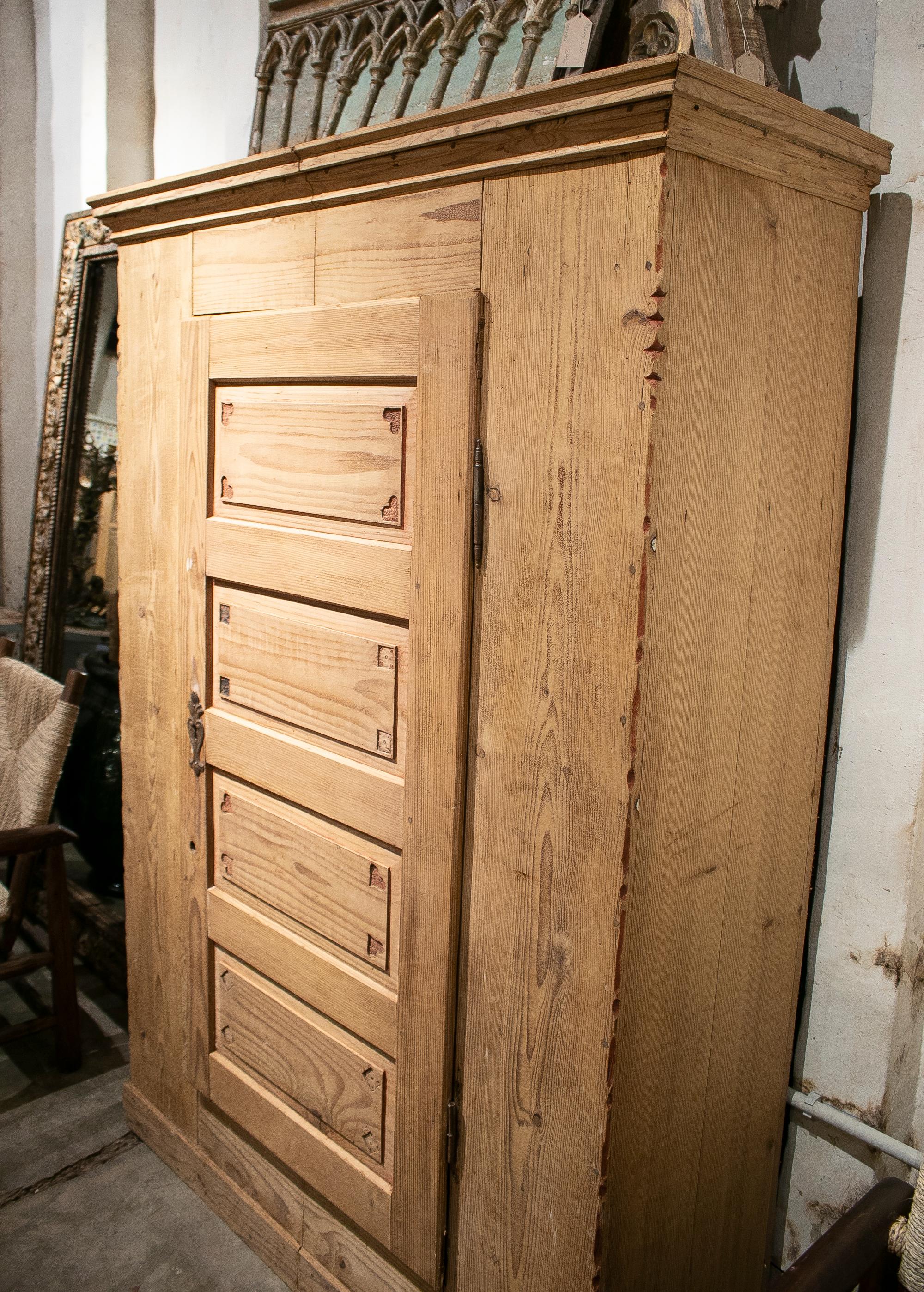 19th Century Austrian One Door Lime Washed Wooden Wardrobe  1