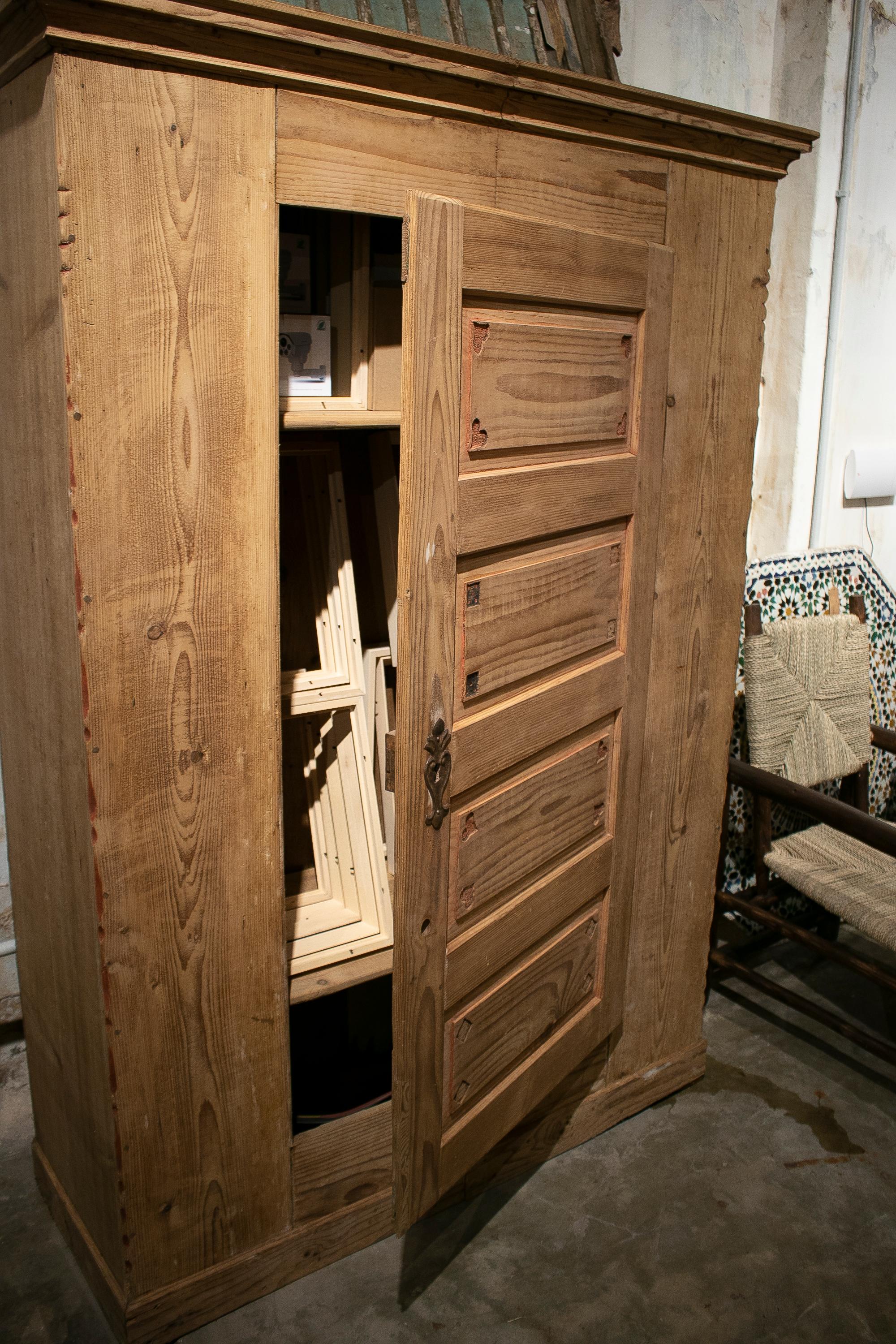 19th Century Austrian One Door Lime Washed Wooden Wardrobe  6