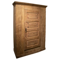 Antique 19th Century Austrian One Door Lime Washed Wooden Wardrobe