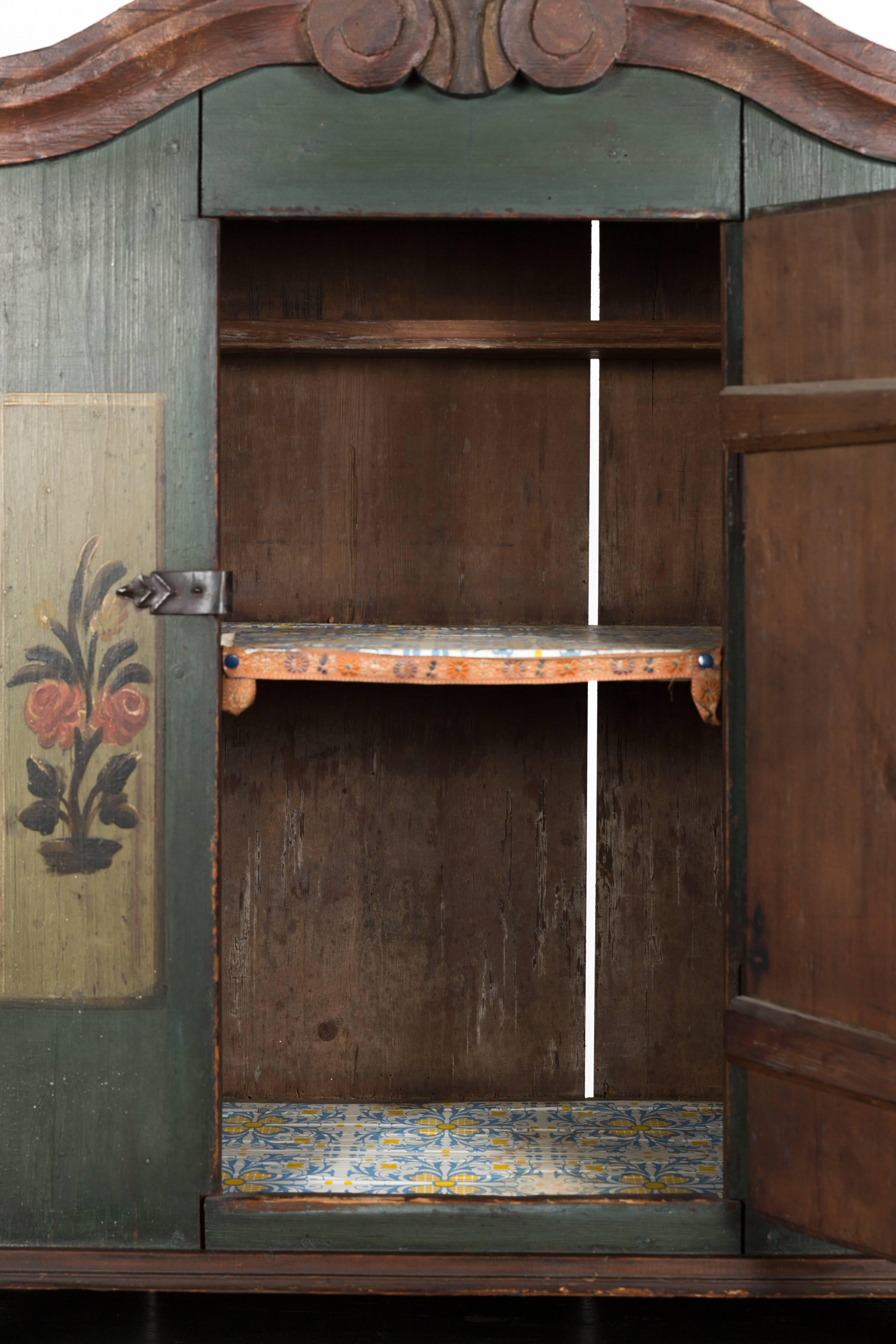 19th Century Austrian Painted Cabinet Dated 1837 In Distressed Condition In Tarrytown, NY