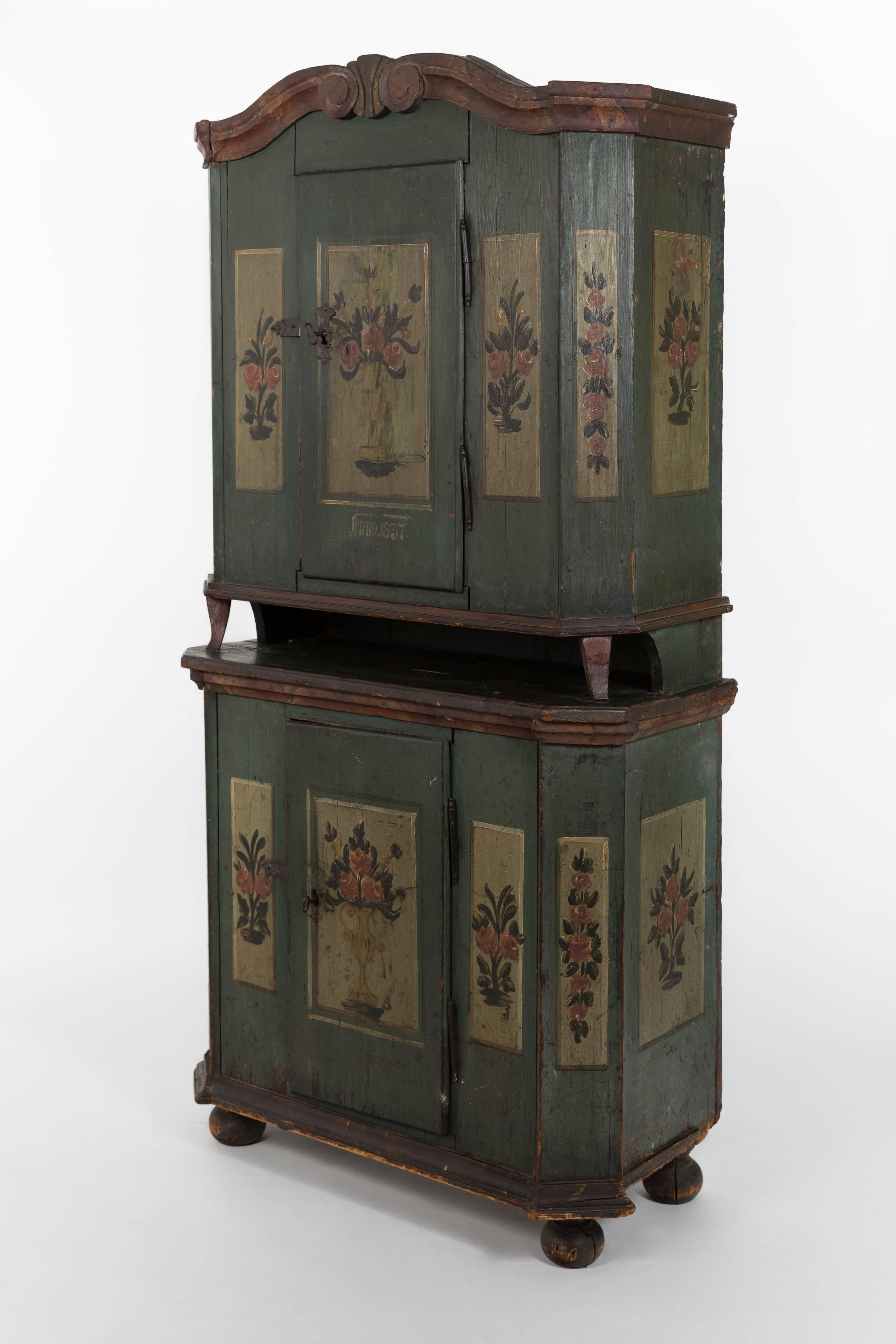 Wood 19th Century Austrian Painted Cabinet Dated 1837
