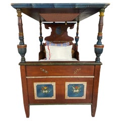 19th Century Austrian Painted Folk Art Canopy Bed