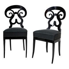 19th Century Austrian Pair of Antique Biedermeier Ebonized Wood Side Chairs