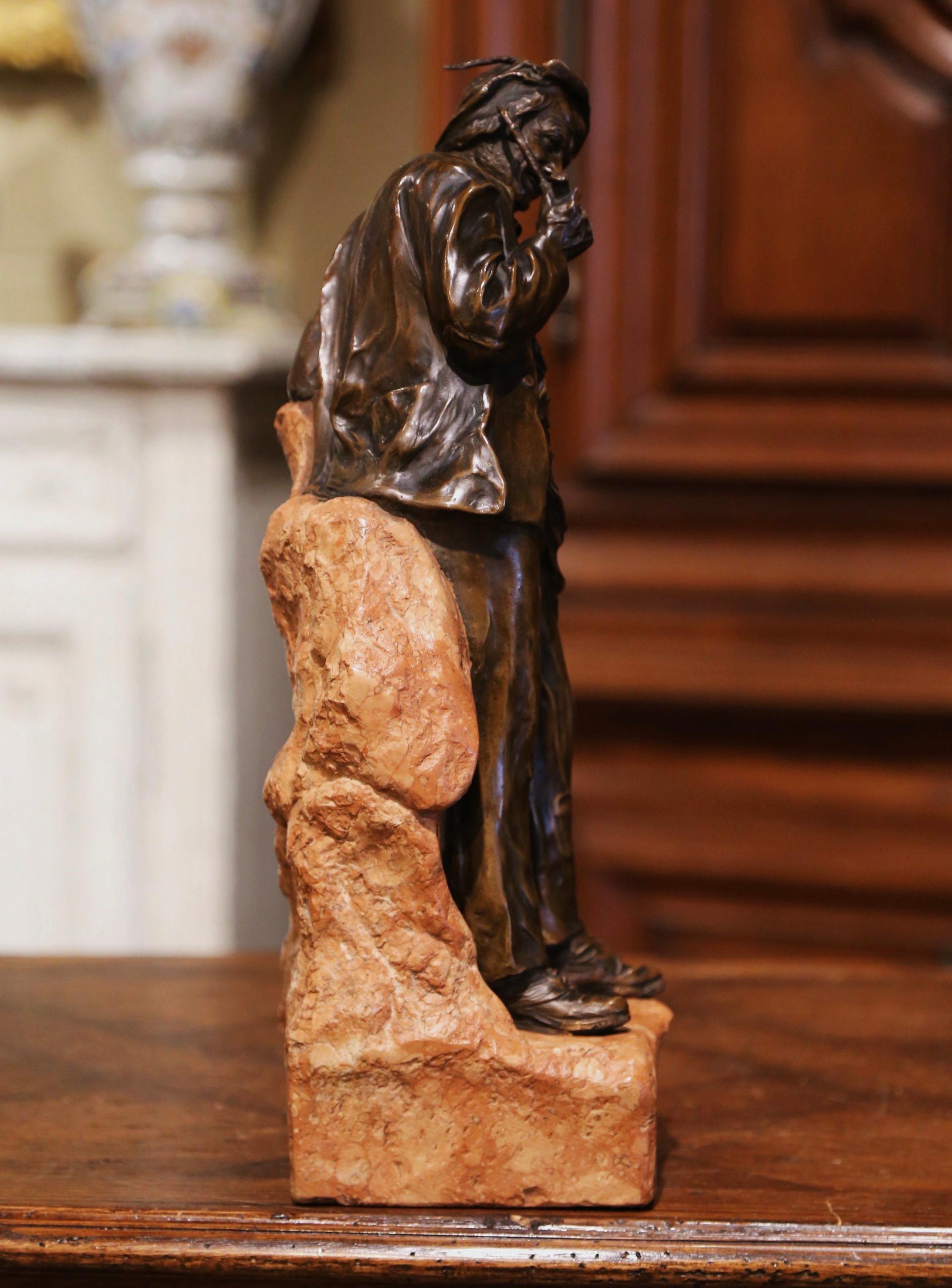 19th Century Austrian Patinated Bronze and Marble Signed Statue of Willy Thaller For Sale 4