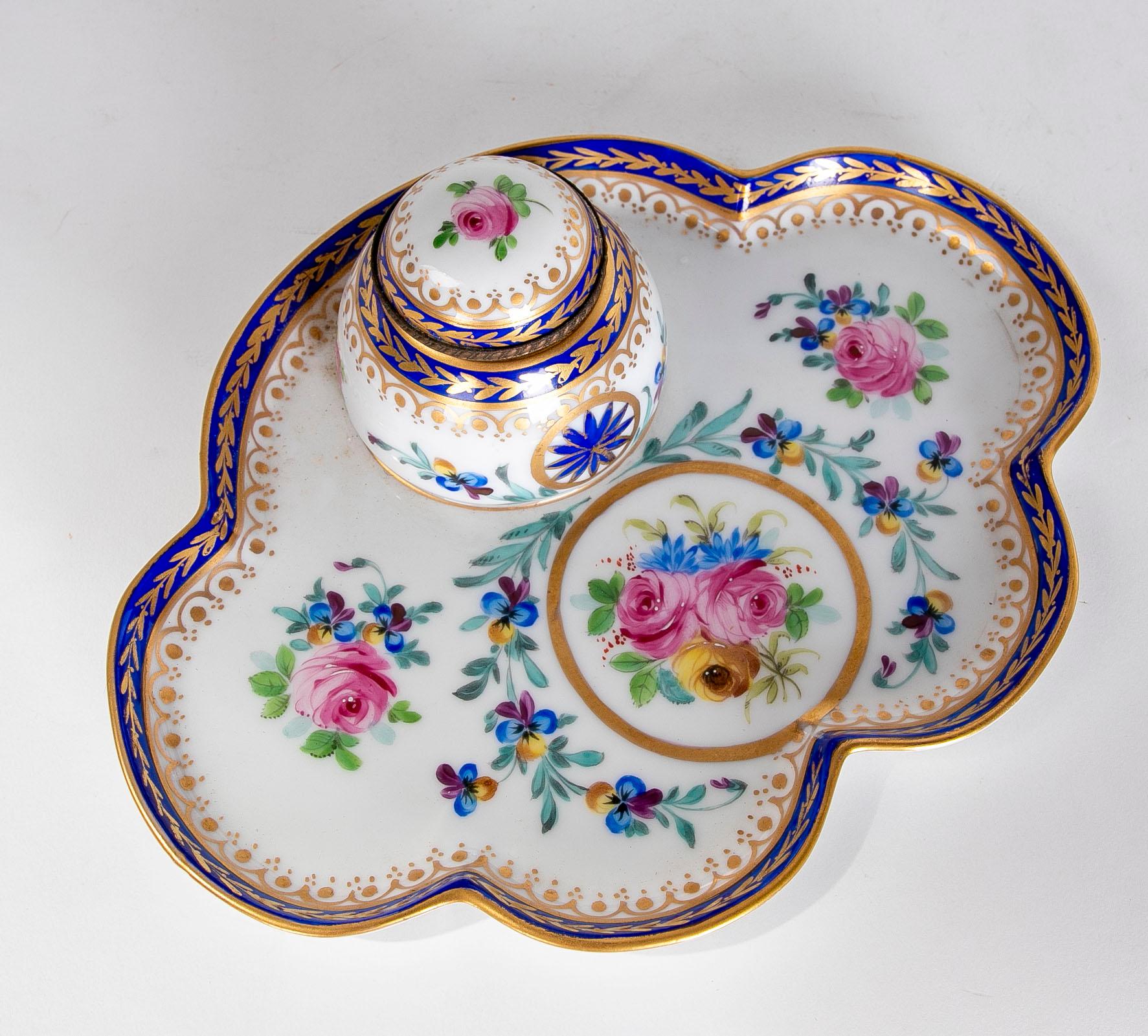 19th Century Austrian Porcelain Inkwell with Tray with Stamp on the Side For Sale 6