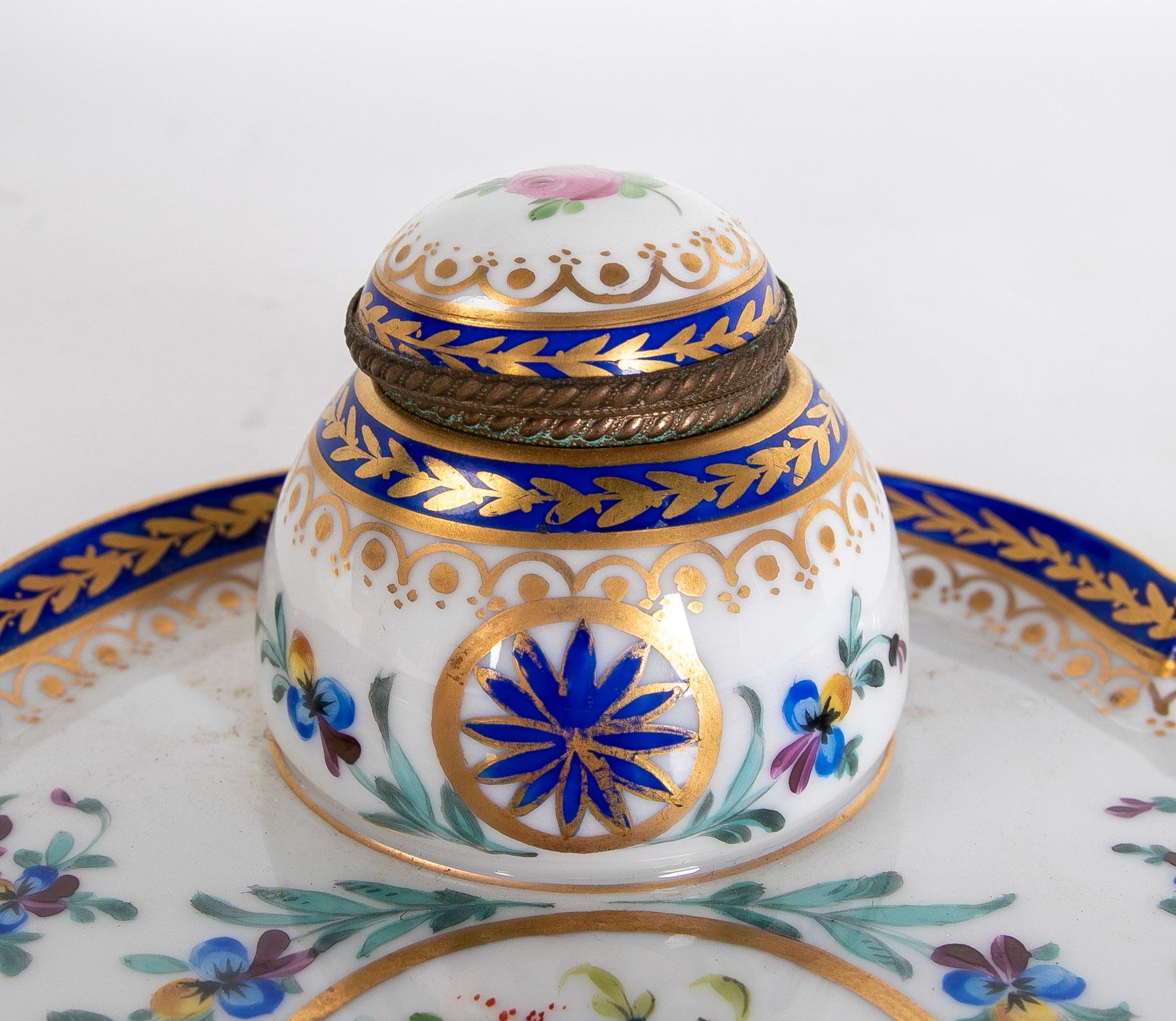 19th Century Austrian Porcelain Inkwell with Tray with Stamp on the Side For Sale 7