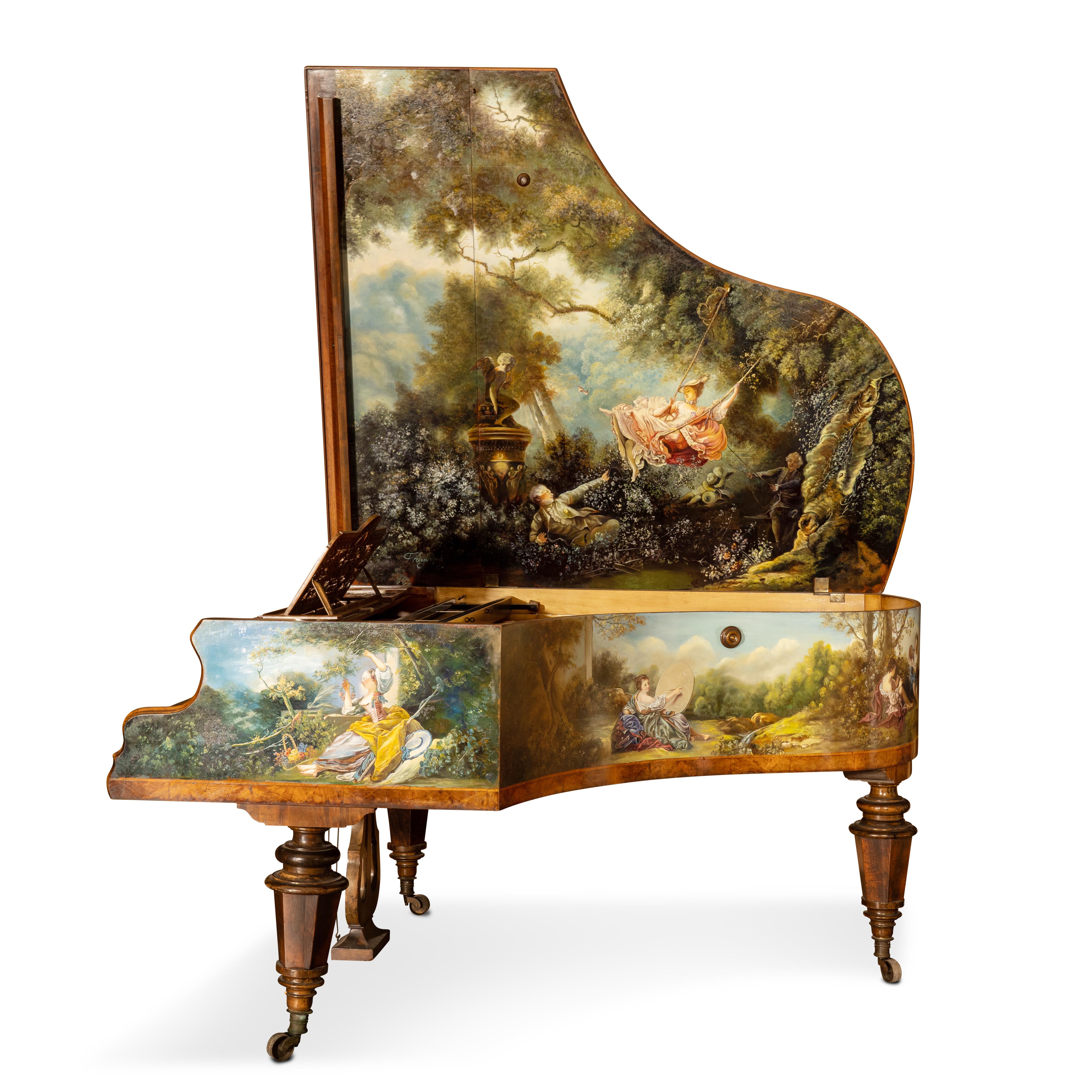 Hand-Painted 19th century Austrian Promberger & Son hand painted grand piano For Sale