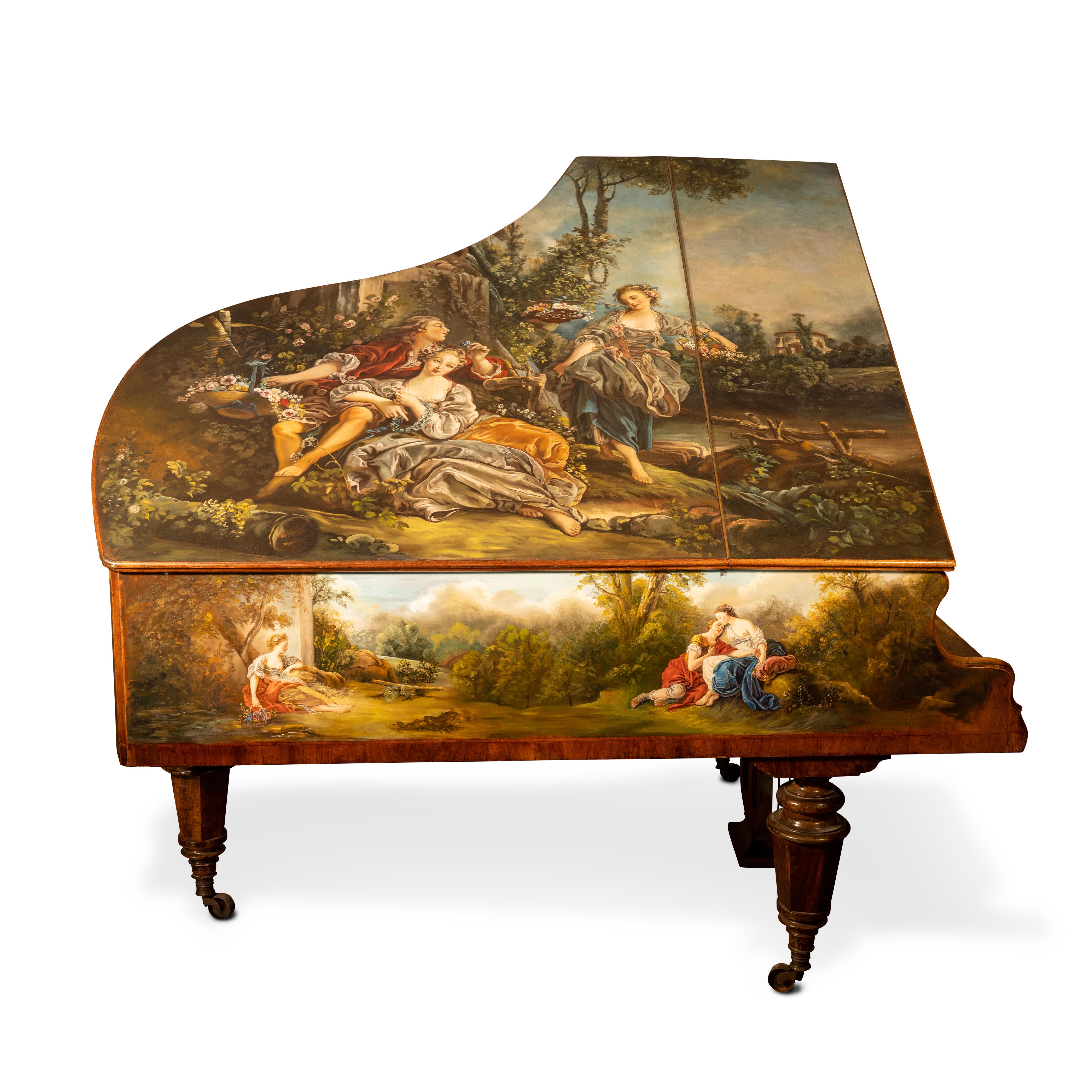 19th century Austrian Promberger & Son hand painted grand piano In Good Condition For Sale In Los Angeles, CA