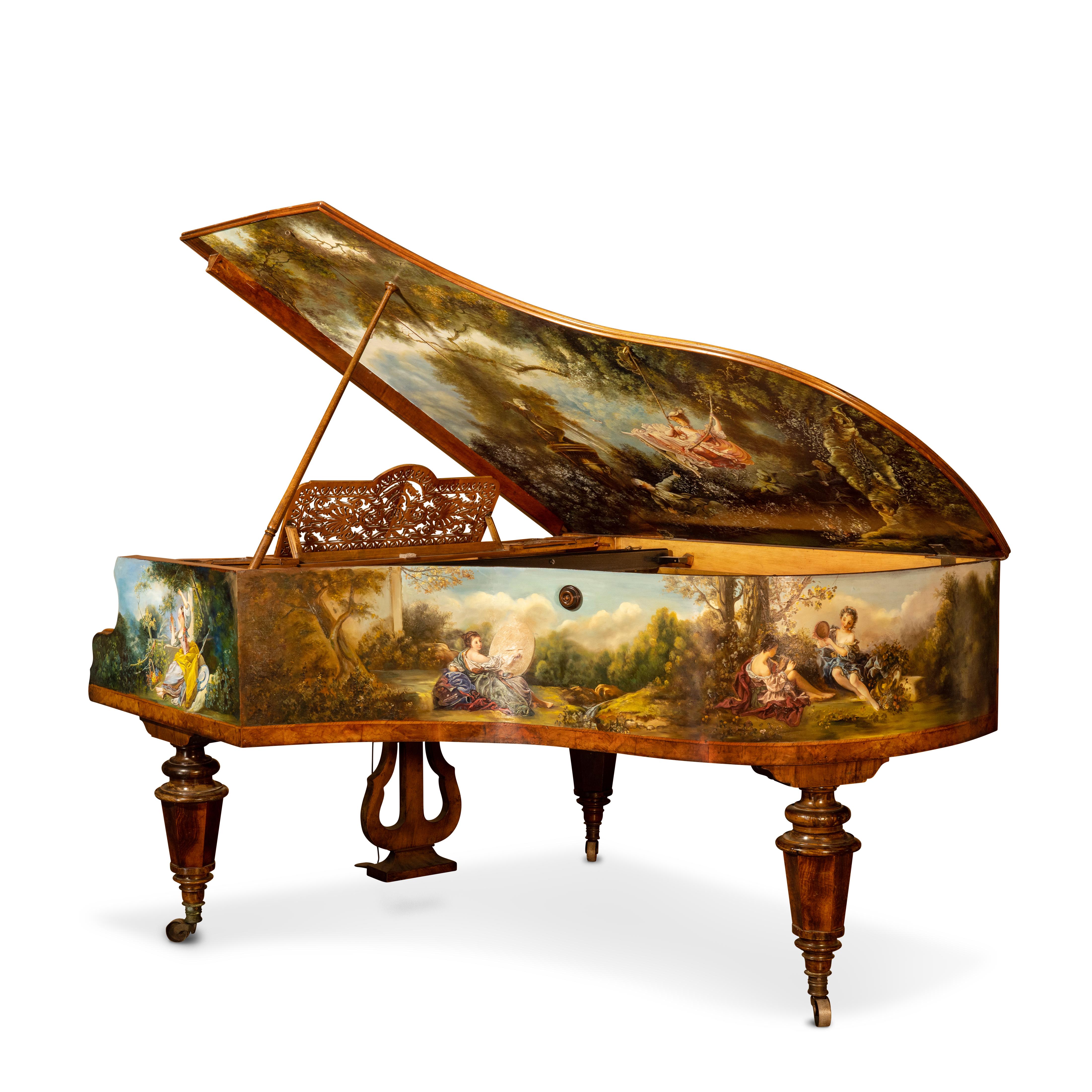 Wood 19th century Austrian Promberger & Son hand painted grand piano For Sale