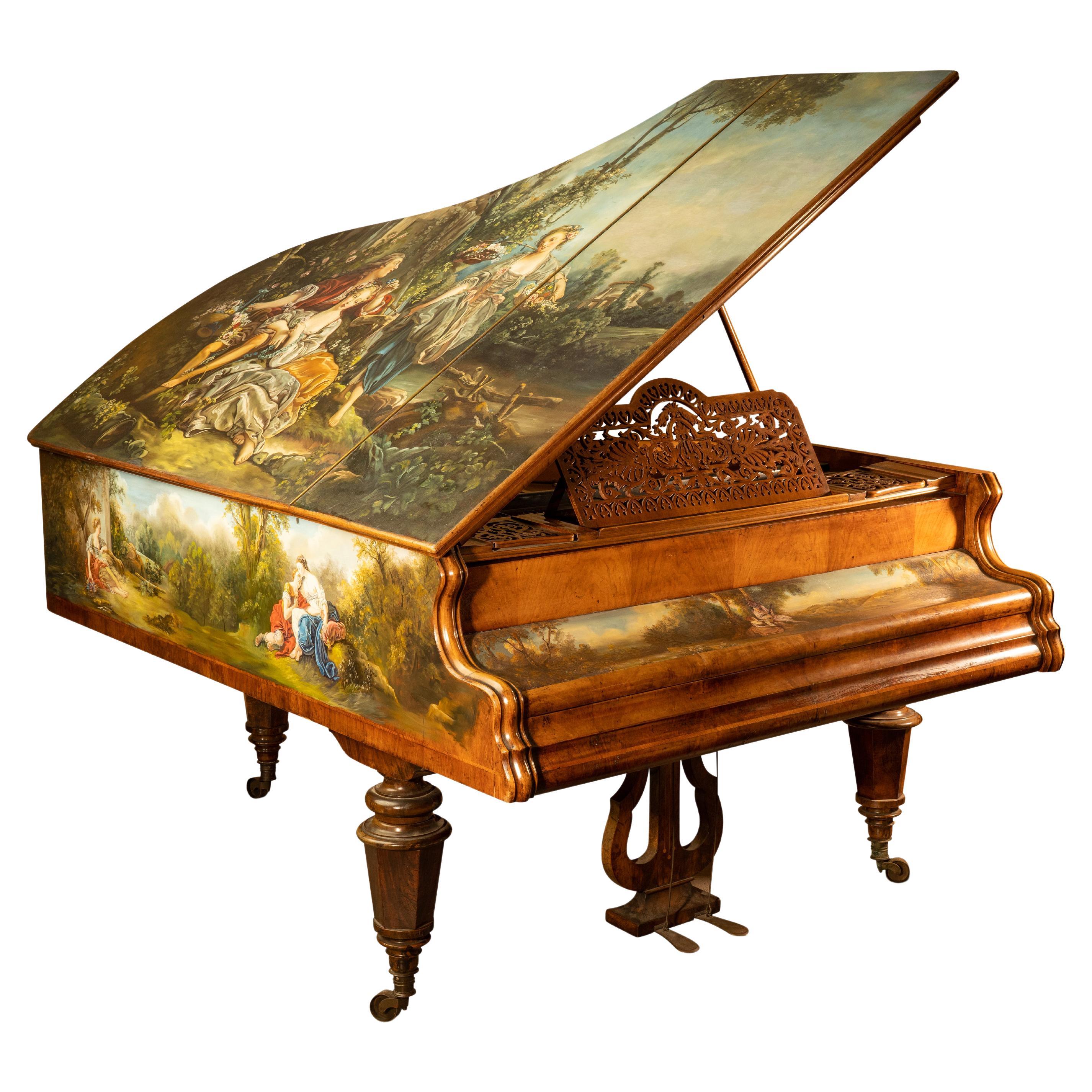 19th century Austrian Promberger & Son hand painted grand piano For Sale