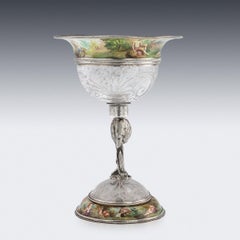 Austrian Rock Crystal Silver-Gilt and Enamel Bowl on Stand, circa 1880