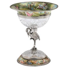 Austrian Rock Crystal Silver-Gilt and Enamel Bowl on Stand, circa 1880