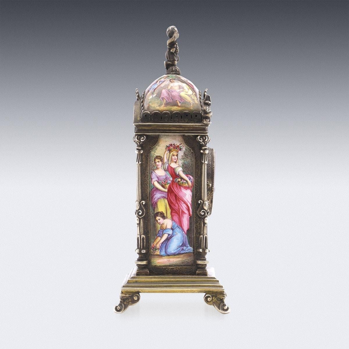 19th Century Austrian Silver & Enamel Clock, Hermann Ratzersdorfer, c.1890 For Sale 1