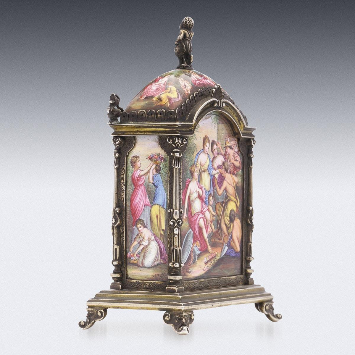 19th Century Austrian Silver & Enamel Clock, Hermann Ratzersdorfer, c.1890 For Sale 3