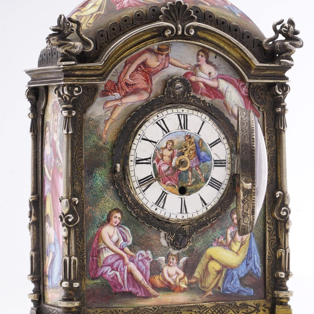 19th Century Austrian Silver & Enamel Clock, Hermann Ratzersdorfer, c.1890 For Sale 6