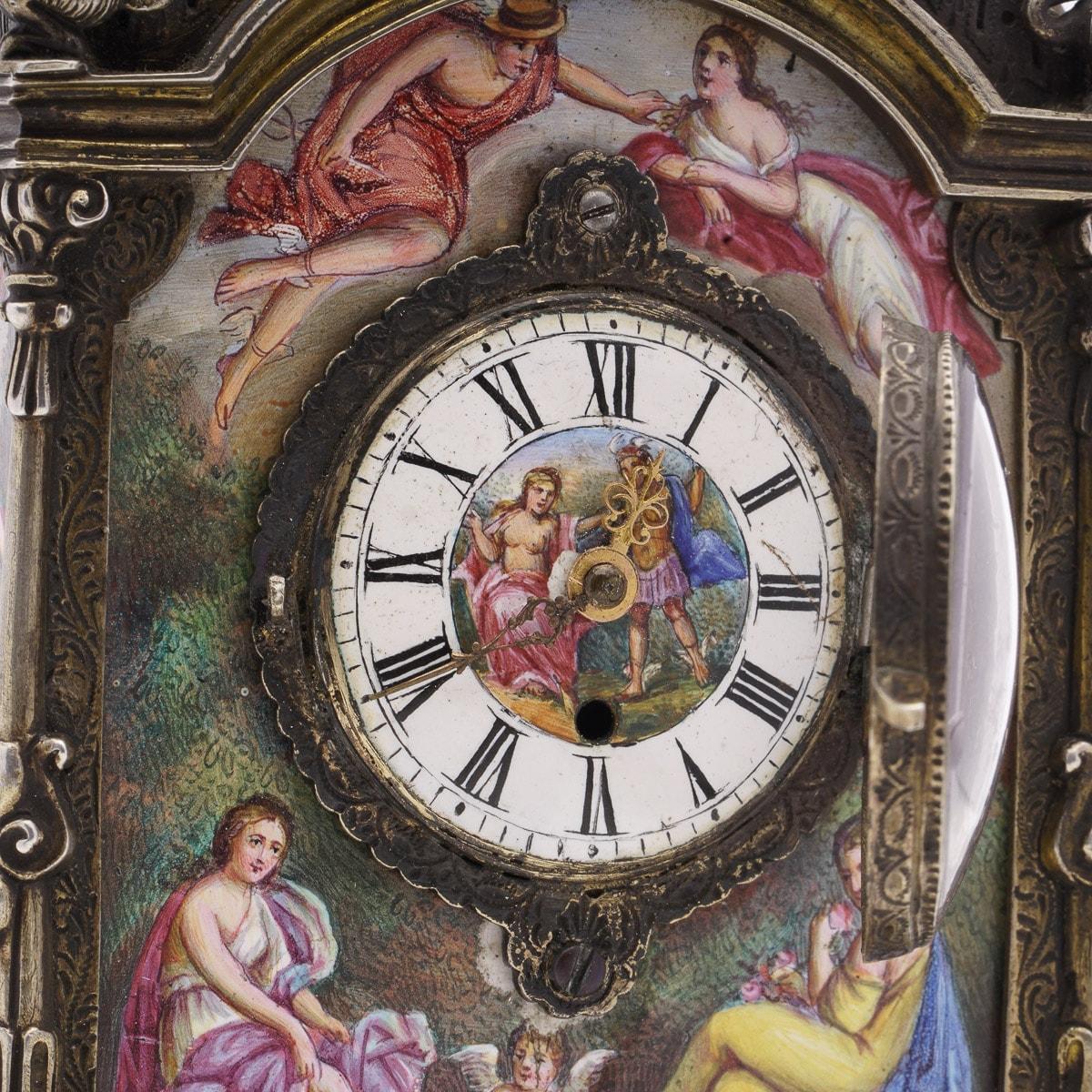 19th Century Austrian Silver & Enamel Clock, Hermann Ratzersdorfer, c.1890 For Sale 7