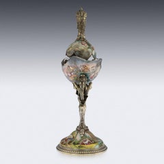 Galletto austriaco del XIX secolo in argento dorato e smalto, Ludwig Politzer, circa 1890