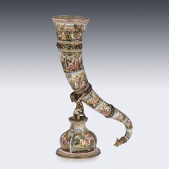 19th Century Austrian Silver Gilt & Enamel Hunting Horn, Karl Bank, C.1890