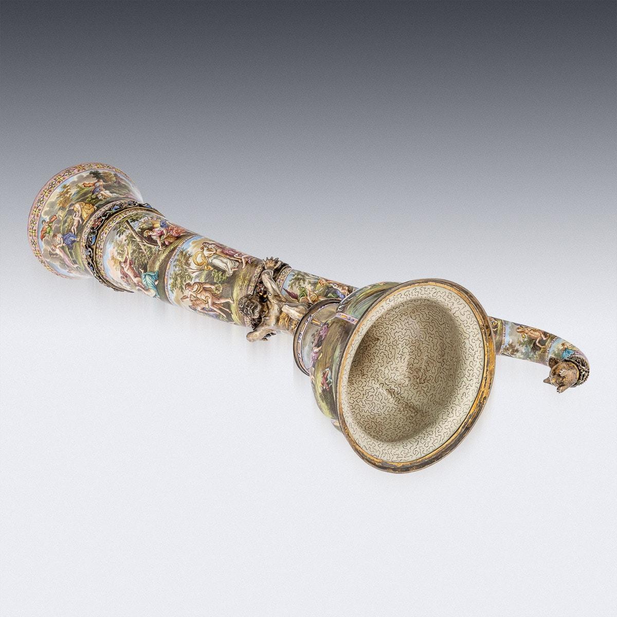 19th Century Austrian Silver Gilt & Enamel Hunting Horn, Karl Bank, C.1890 For Sale 1