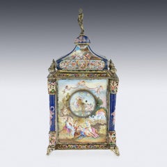 Österreichische Silber-vergoldete und emaillierte Kaminuhr des 19. Jahrhunderts, Rudolf Linke, um 1890