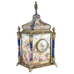 Pendule de cheminée autrichienne du 19ème siècle en argent doré et émaillé, Rudolf Linke, vers 1890