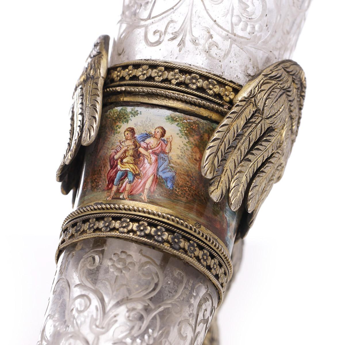 19th Century Austrian Silver Gilt, Enamel & Rock Crystal Drinking Horn, c.1880 For Sale 7