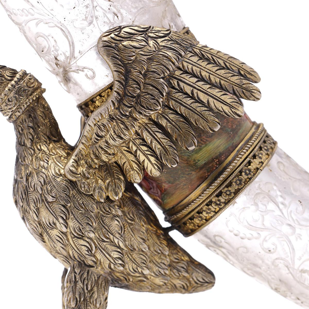 19th Century Austrian Silver Gilt, Enamel & Rock Crystal Drinking Horn, c.1880 For Sale 8