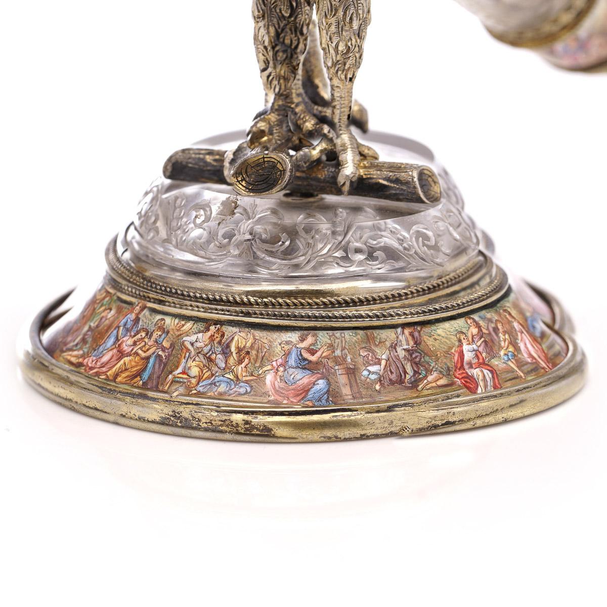 19. Jahrhundert Österreichisches Trinkhorn aus Silber, vergoldet, Emaille und Bergkristall, um 1880 im Angebot 10