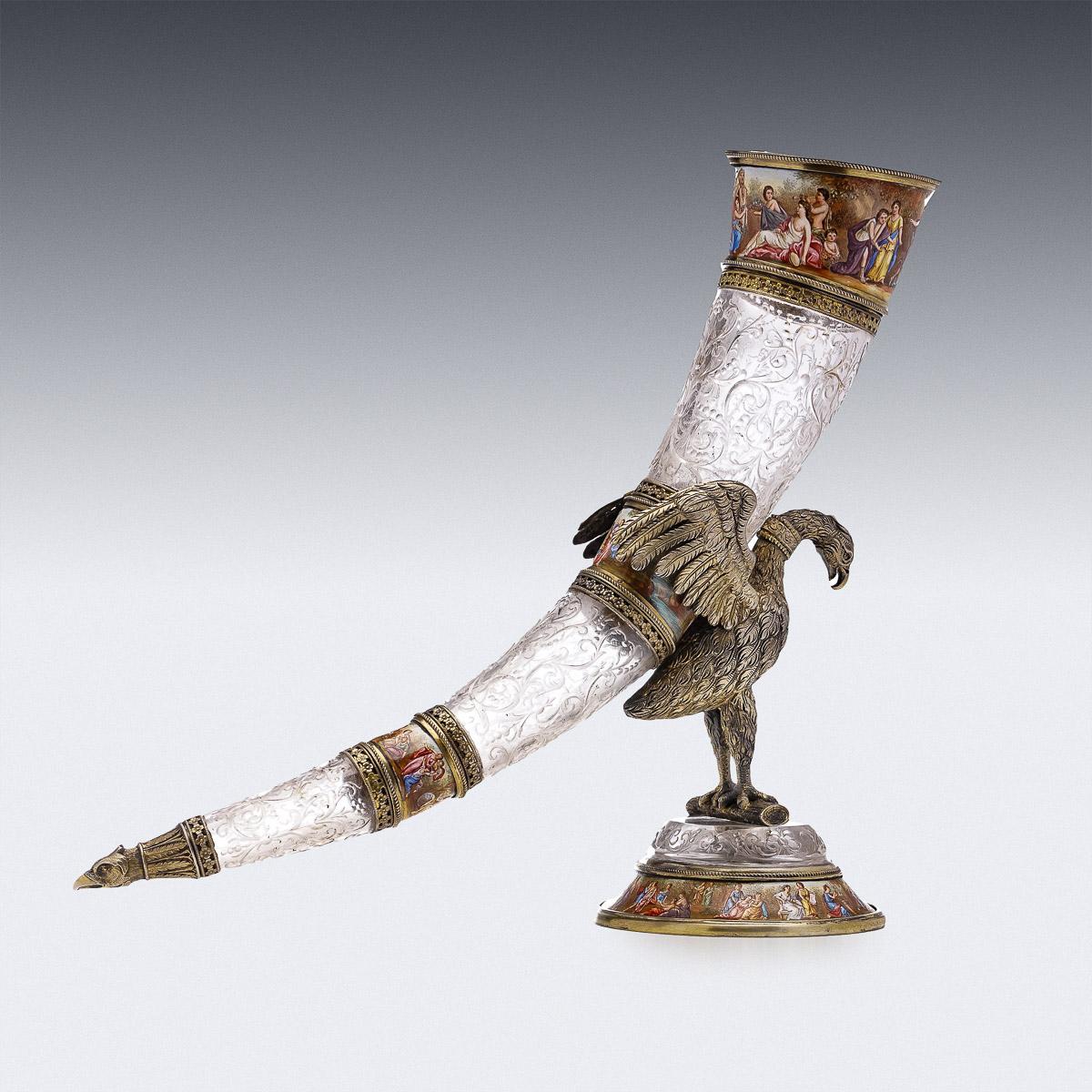 19th Century Austrian Silver Gilt, Enamel & Rock Crystal Drinking Horn, c.1880 In Good Condition For Sale In Royal Tunbridge Wells, Kent
