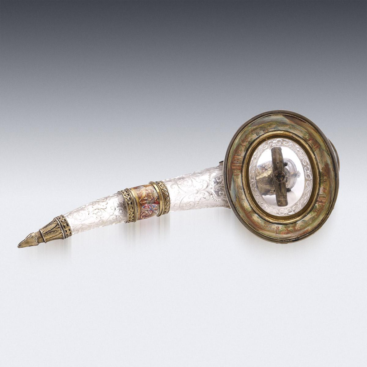 19th Century Austrian Silver Gilt, Enamel & Rock Crystal Drinking Horn, c.1880 For Sale 2