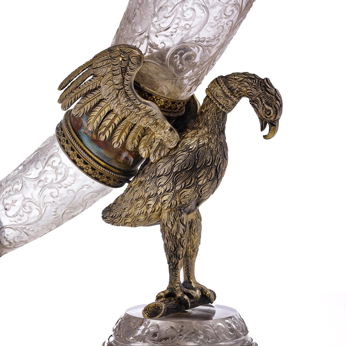 19th Century Austrian Silver Gilt, Enamel & Rock Crystal Drinking Horn, c.1880 For Sale 3