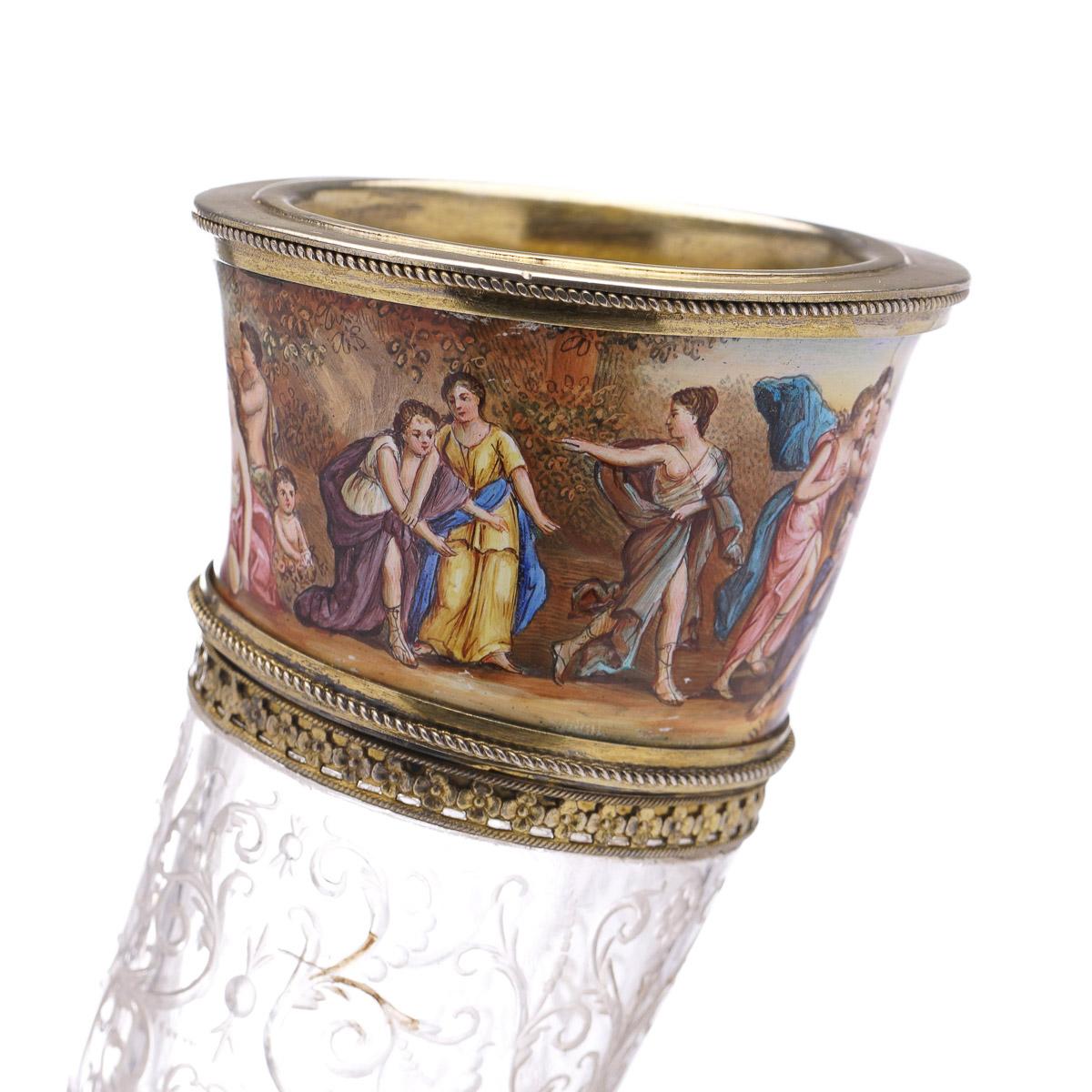 19th Century Austrian Silver Gilt, Enamel & Rock Crystal Drinking Horn, c.1880 For Sale 4