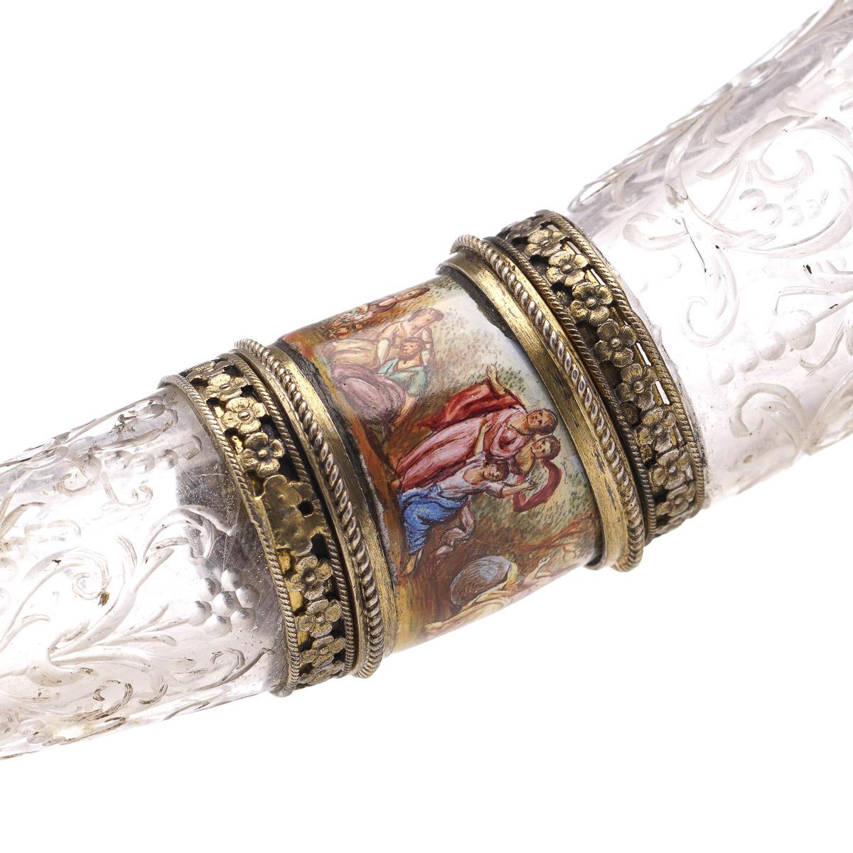 19th Century Austrian Silver Gilt, Enamel & Rock Crystal Drinking Horn, c.1880 For Sale 5