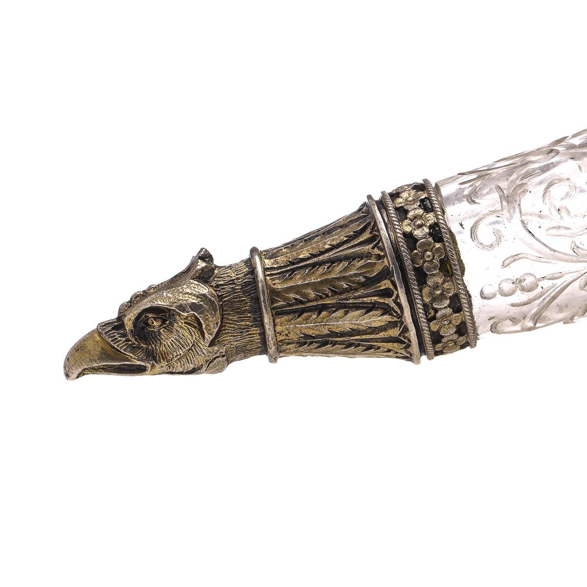 19th Century Austrian Silver Gilt, Enamel & Rock Crystal Drinking Horn, c.1880 For Sale 6