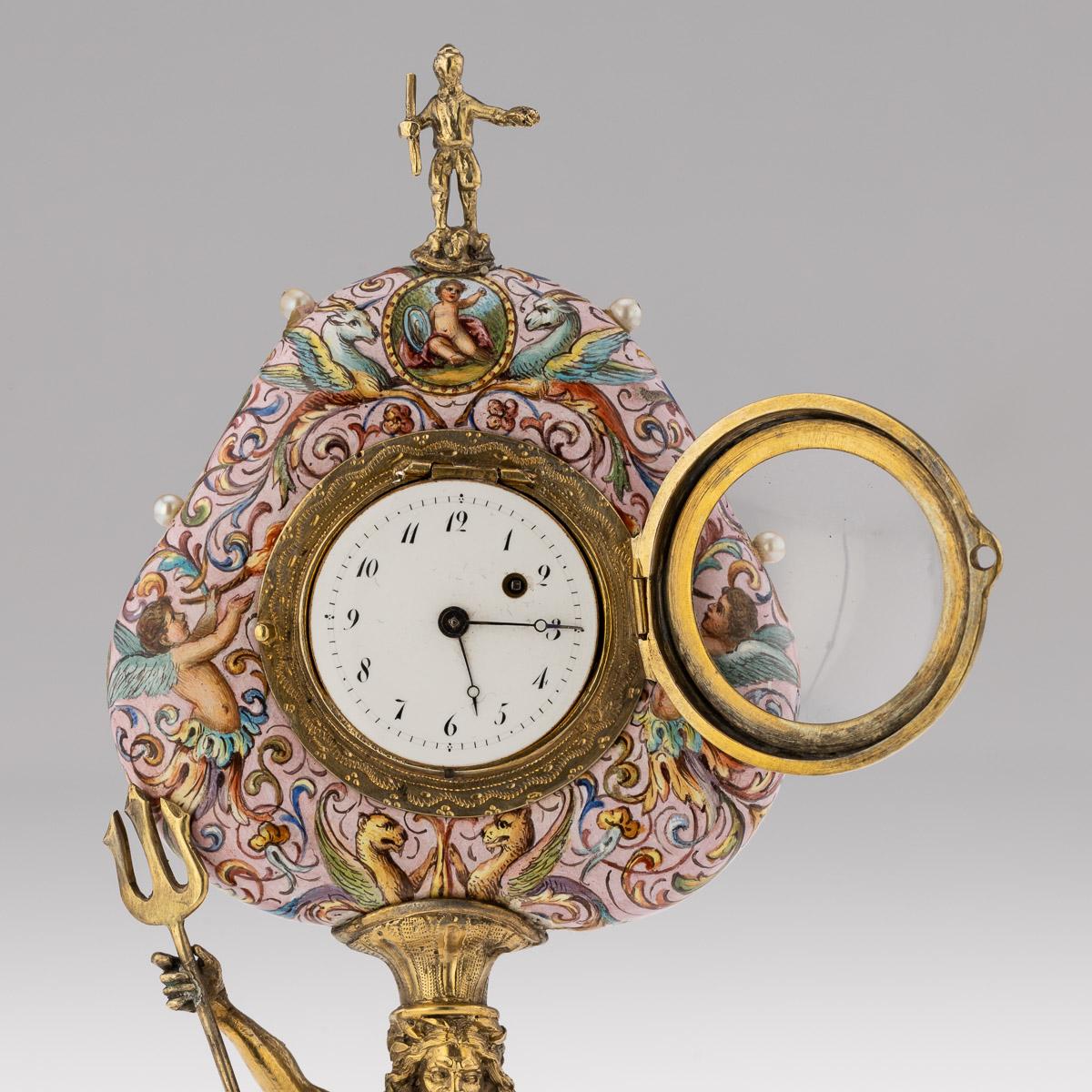19th Century Austrian Silver-Gilt & Painted Enamel Clock, Karl Bender, c.1880 6