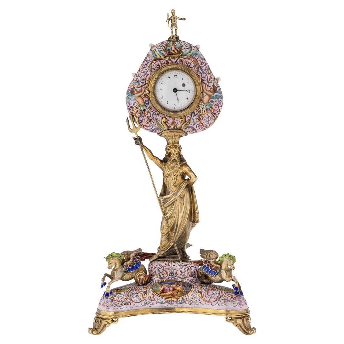 19th Century Austrian Silver-Gilt & Painted Enamel Clock, Karl Bender, c.1880