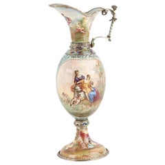 Antique 19th Century Austrian Solid Silver and Enamel Ewer, Hermann Bohm, circa 1880