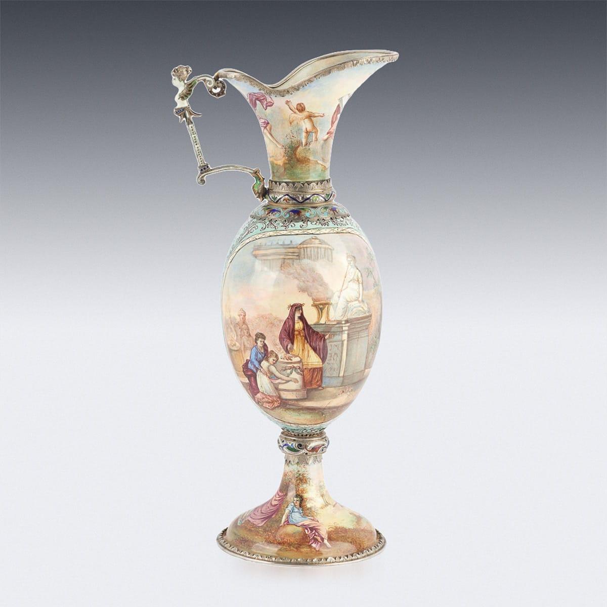 19th Century Austrian Solid Silver and Enamel Ewer, Hermann Bohm, circa 1880 In Good Condition In Royal Tunbridge Wells, Kent