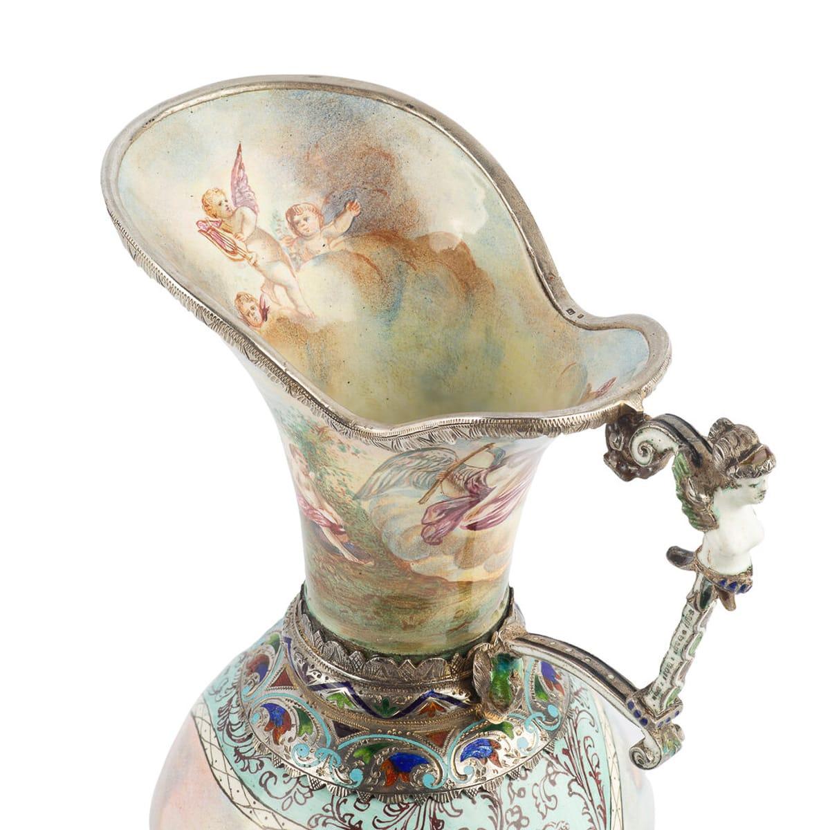 19th Century Austrian Solid Silver and Enamel Ewer, Hermann Bohm, circa 1880 1