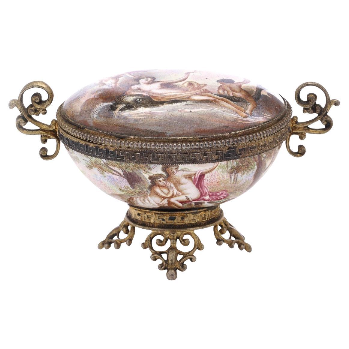 19th Century Austrian Solid Silver & Enamel Lidded Bowl, Vienna, circa 1870