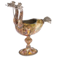 19th Century Austrian Solid Silver & Enamel Ostrich Cup, Rudolf Linke circa 1890